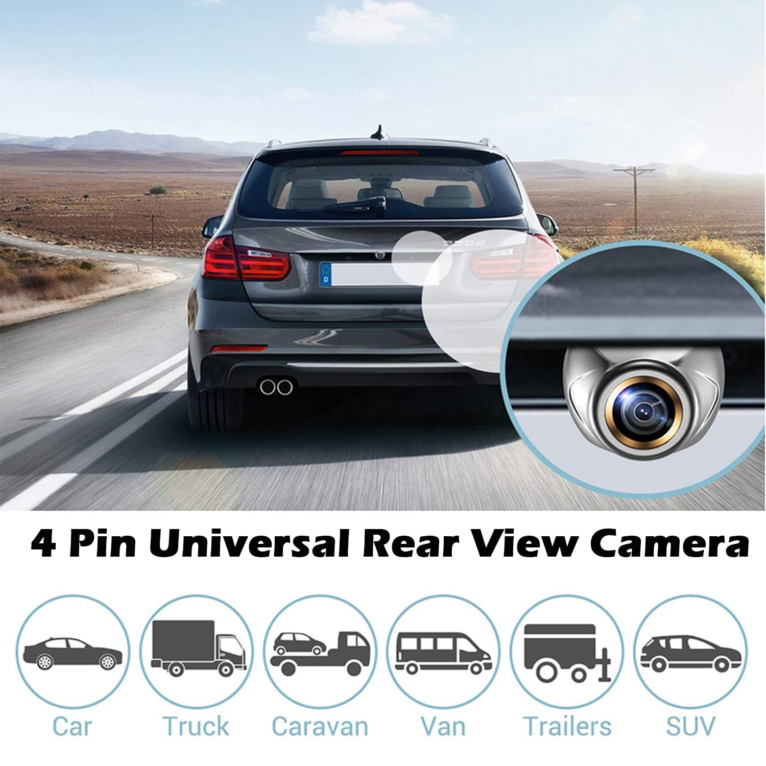 4-pinowa kamera cofania, uniwersalna kamera cofania AHD 1080P, szerokokątny 170 stopni, noktowizor, wodoodporny, samochodowy wspornik kamery cofania