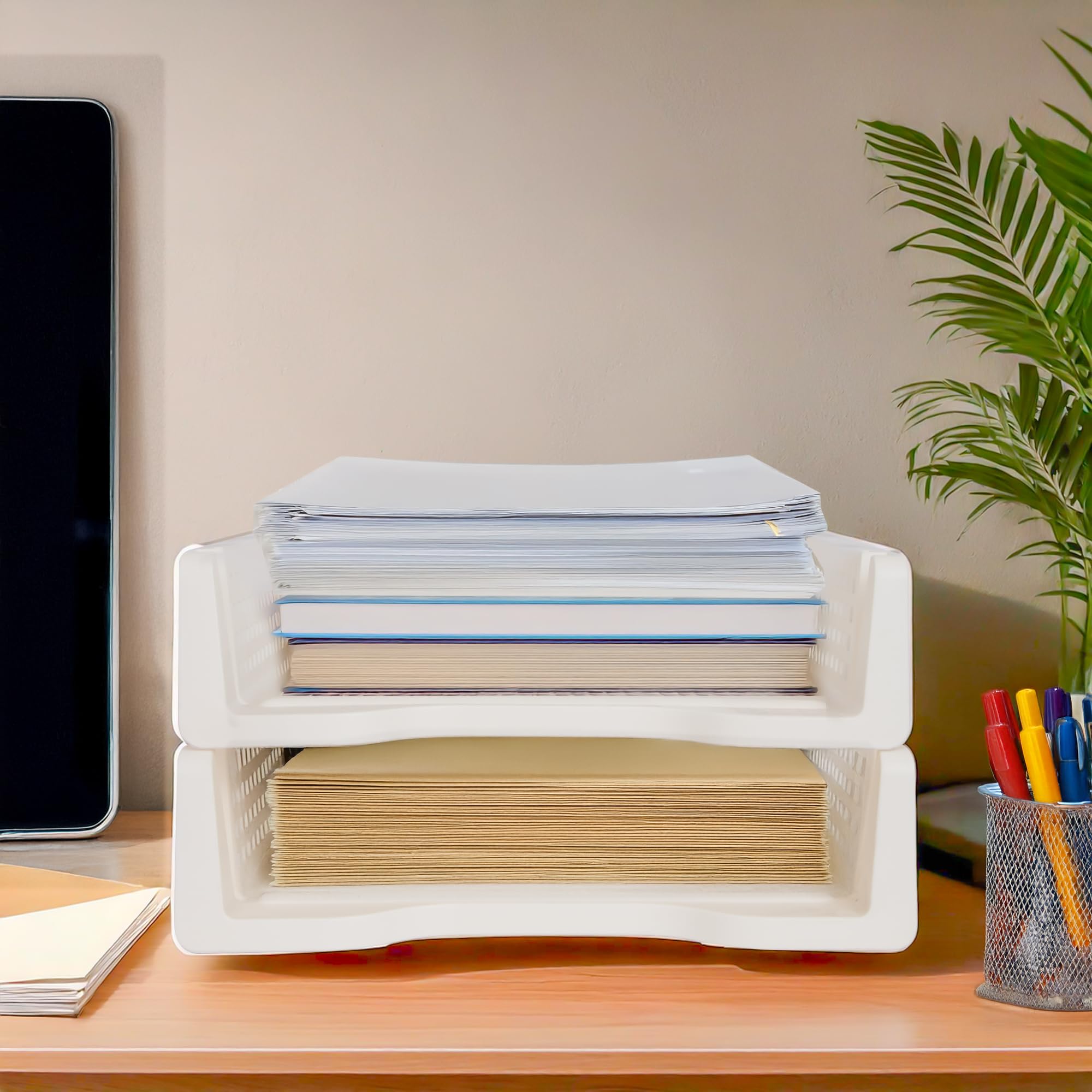 Organizador de escritorio con bandeja para cartas, organizador de papel apilable para el hogar y la oficina, bandeja de papel de plástico duradero para escritorio, soporte para documentos tamaño A4 y