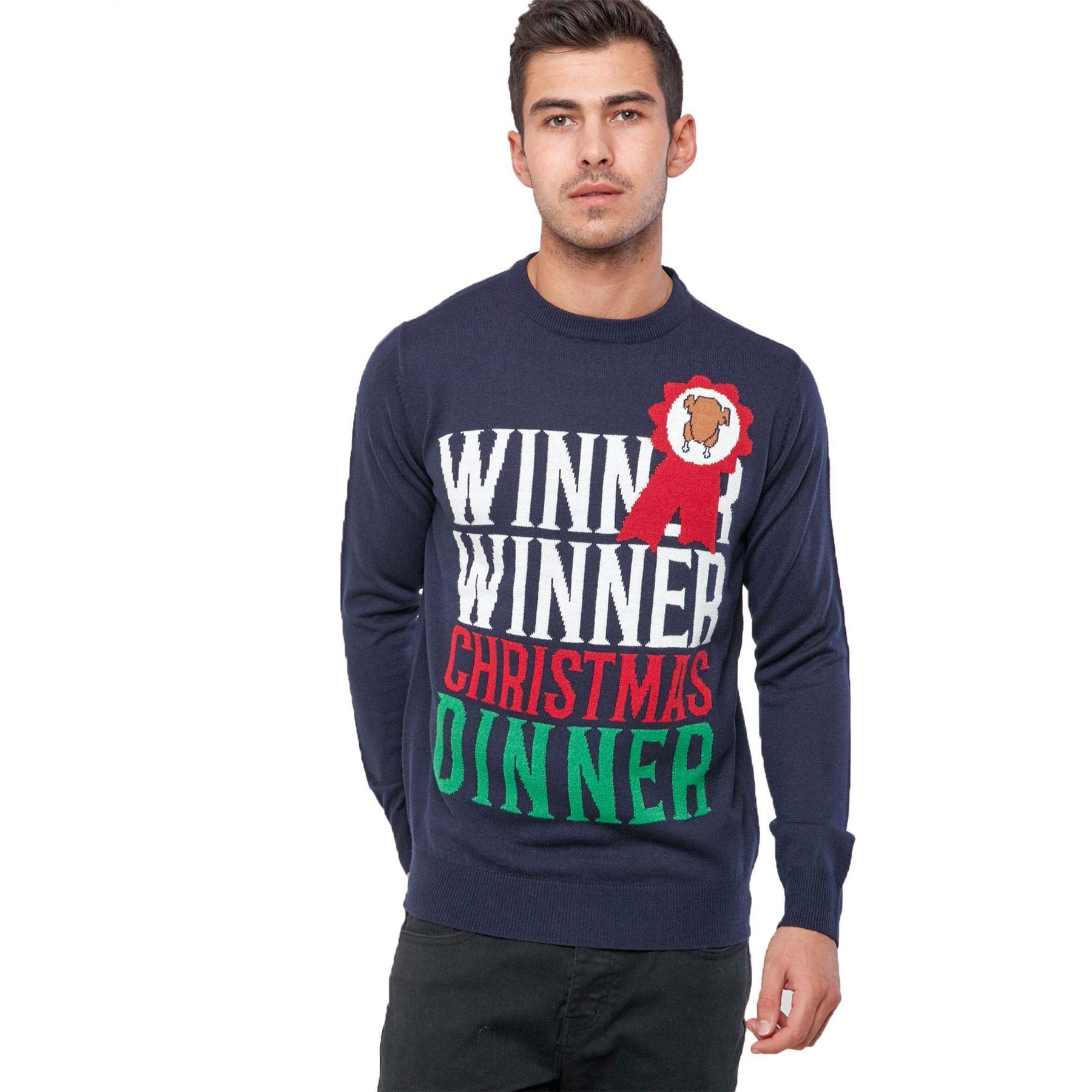 Christmas Jumper Winner Winner Chicken Dinner Novelty Xmas Knit Sweater Midnight Blue
