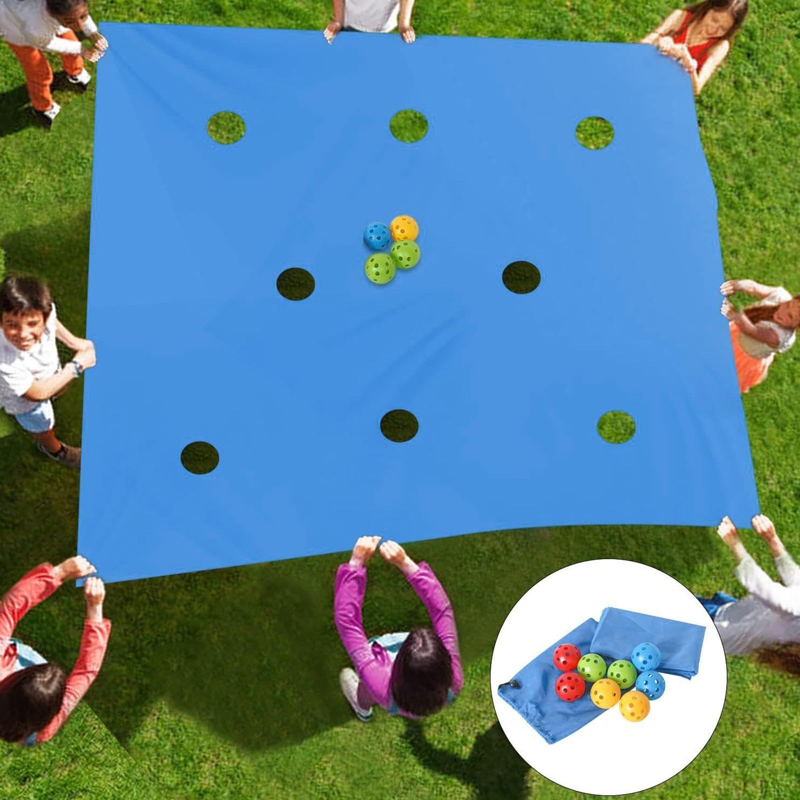 Gioco Team Building Con Telo Forato,Set Attività Divertenti Con Palla Cava - Kit Giochi Team Building Aziendale - per Feste all'Aperto, Programmi Scolastici e Riunioni in Giardino con la Famiglia