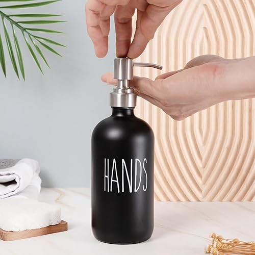 Miniatura 10 de Dispensador de jabón de vidrio con bomba de acero inoxidable, decoración moderna de cocina de granja, 17 onzas (2 blanco)