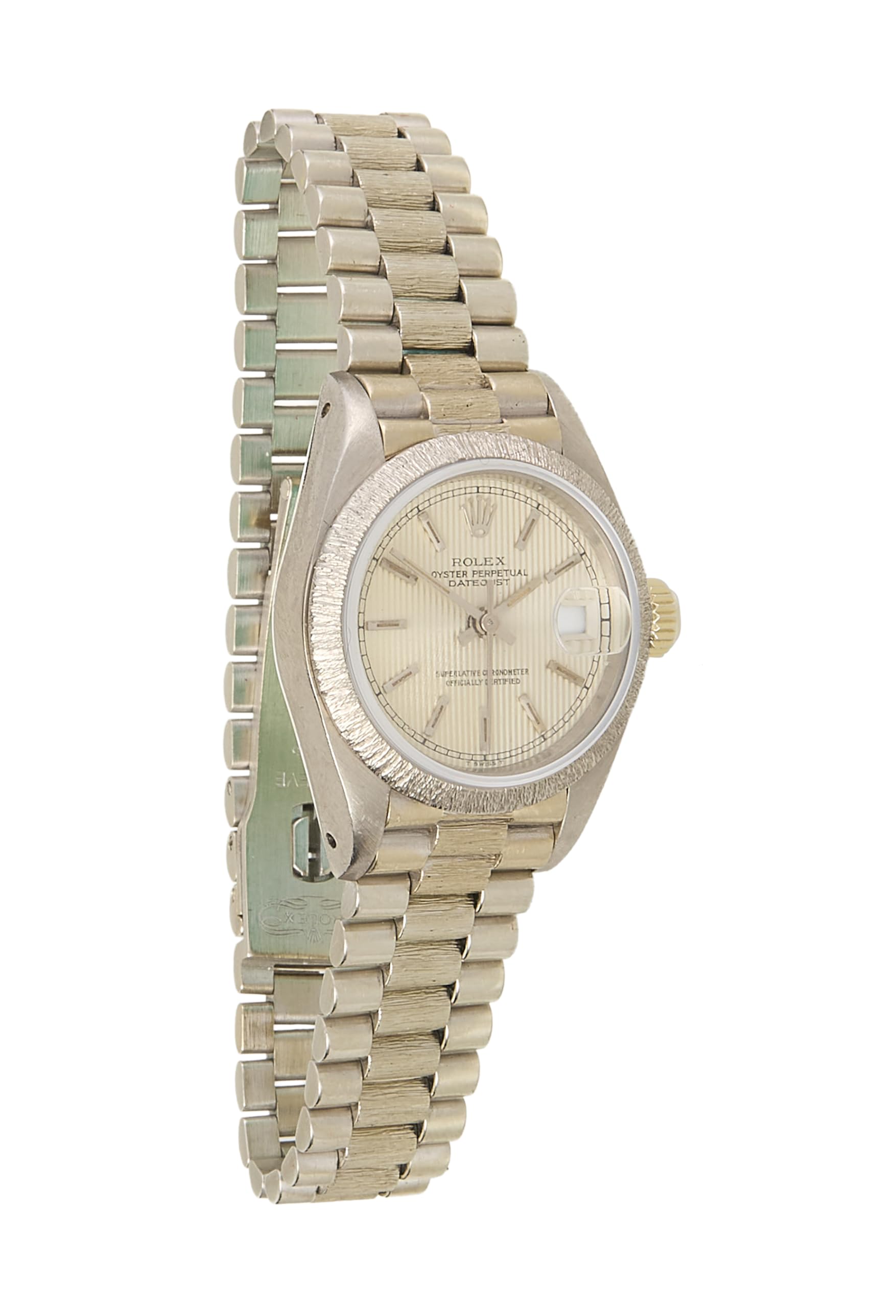 Pre-loved White Gold Tapestry Dial Datejust 69179 26mm, Silver
