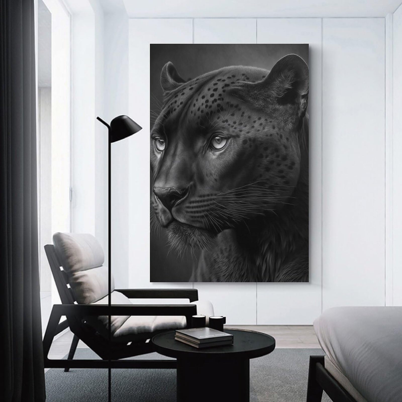 Junmoney Portrait of A Panther Canvas Wall Decor, 24x36inch(60x90cm), for Gallery Wall Decor And Room Displays, Wall Decor Suited to Curated Displays