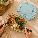 Contenants de préparation alimentaire en verre borosilicaté de 36 oz, ensemble de 5 (10 pièces), couvercles étanches avec support d'ustensiles intégré, sans BPA, adaptés au micro-ondes