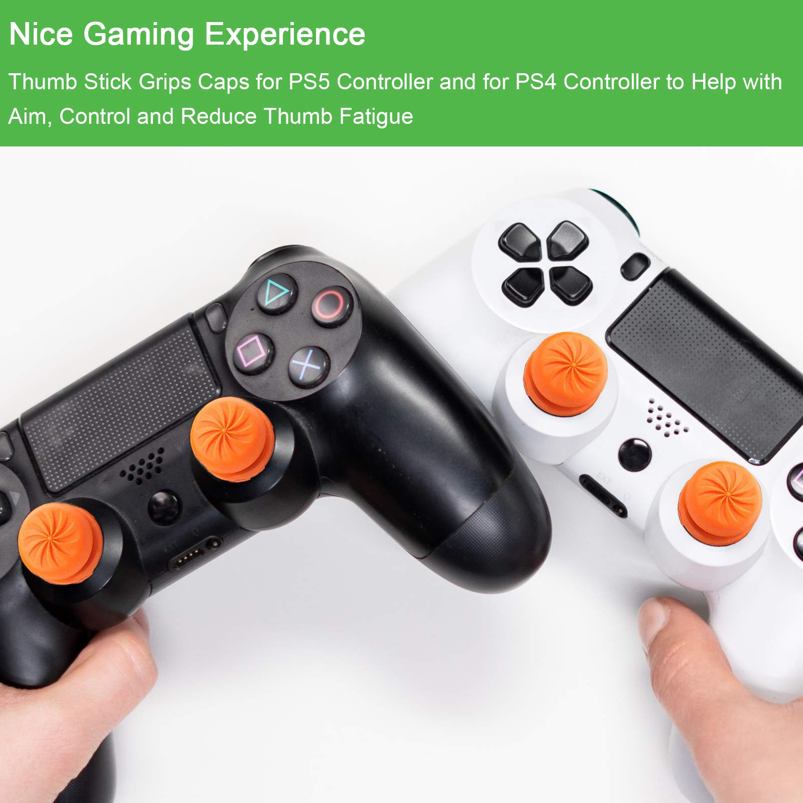 TEUVO Thumbsticks, Silicone Joystick Grips Caps pour PS4 Controller et pour PS5 Controller à Augmenter Précision, Objectif et Le confort, Orange, 2 pièces