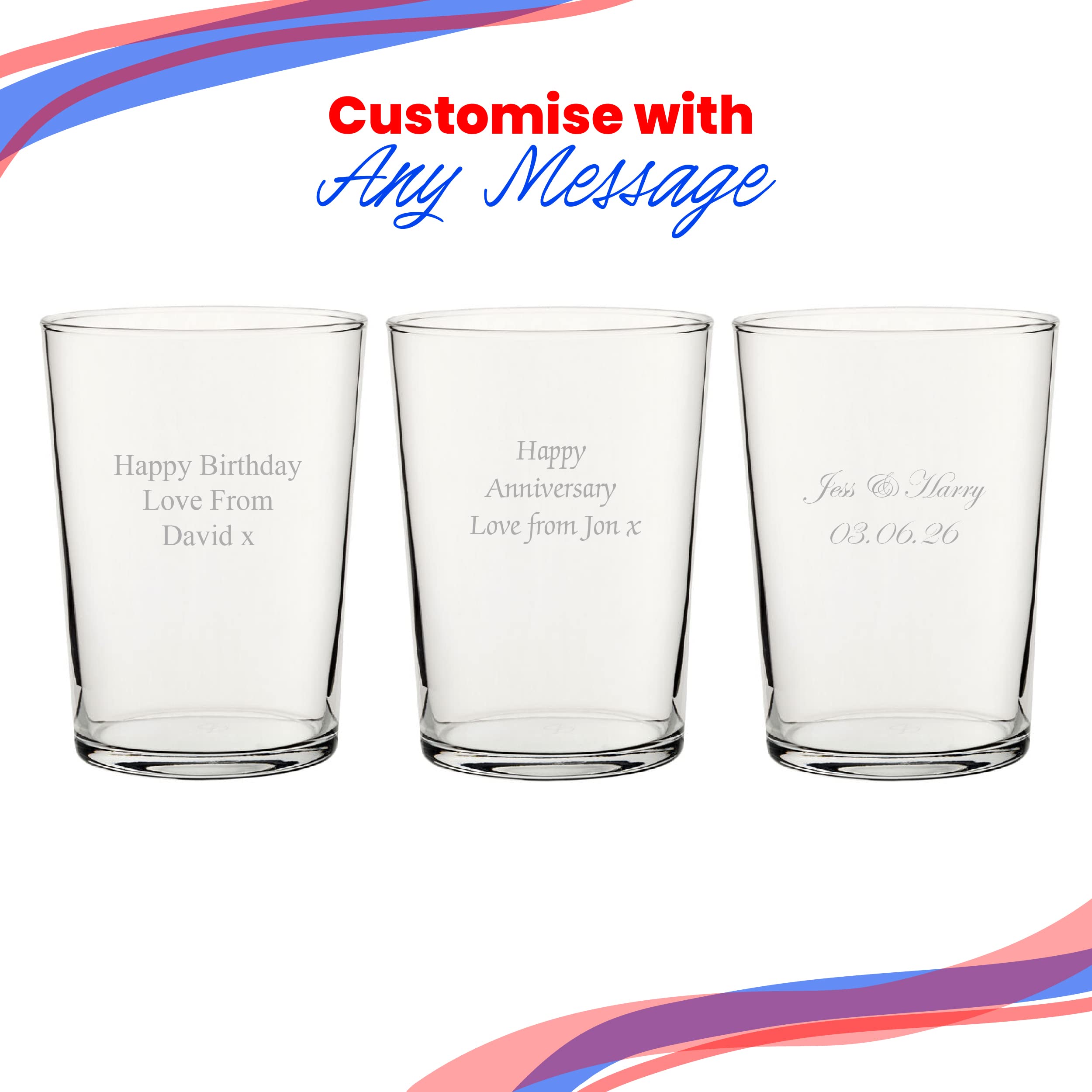 Verre Tubo gravé personnalisé de 532 ml, n'importe quel message, pour toutes les occasions telles qu'un anniversaire, un mariage, Noël, Pâques, l'obtention d'un diplôme, gravé au Royaume-Uni