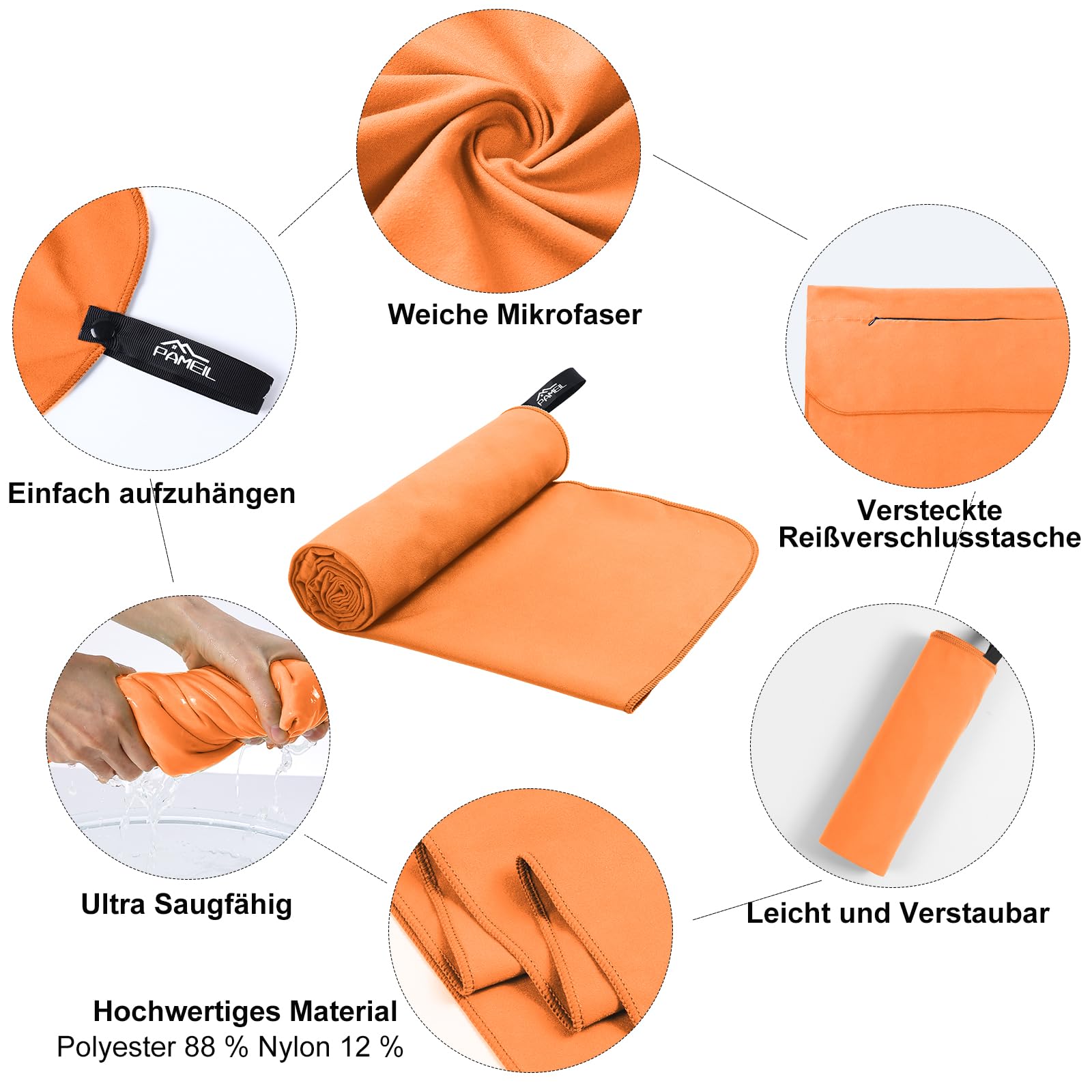 Pameil Asciugamano Microfibra, 120x50cm Asciugamano Palestra, Leggero & Assorbente Telo Palestra Microfibra Con Tasca Con Cerniera per Viaggi, Spiaggia, Yoga, Sauna