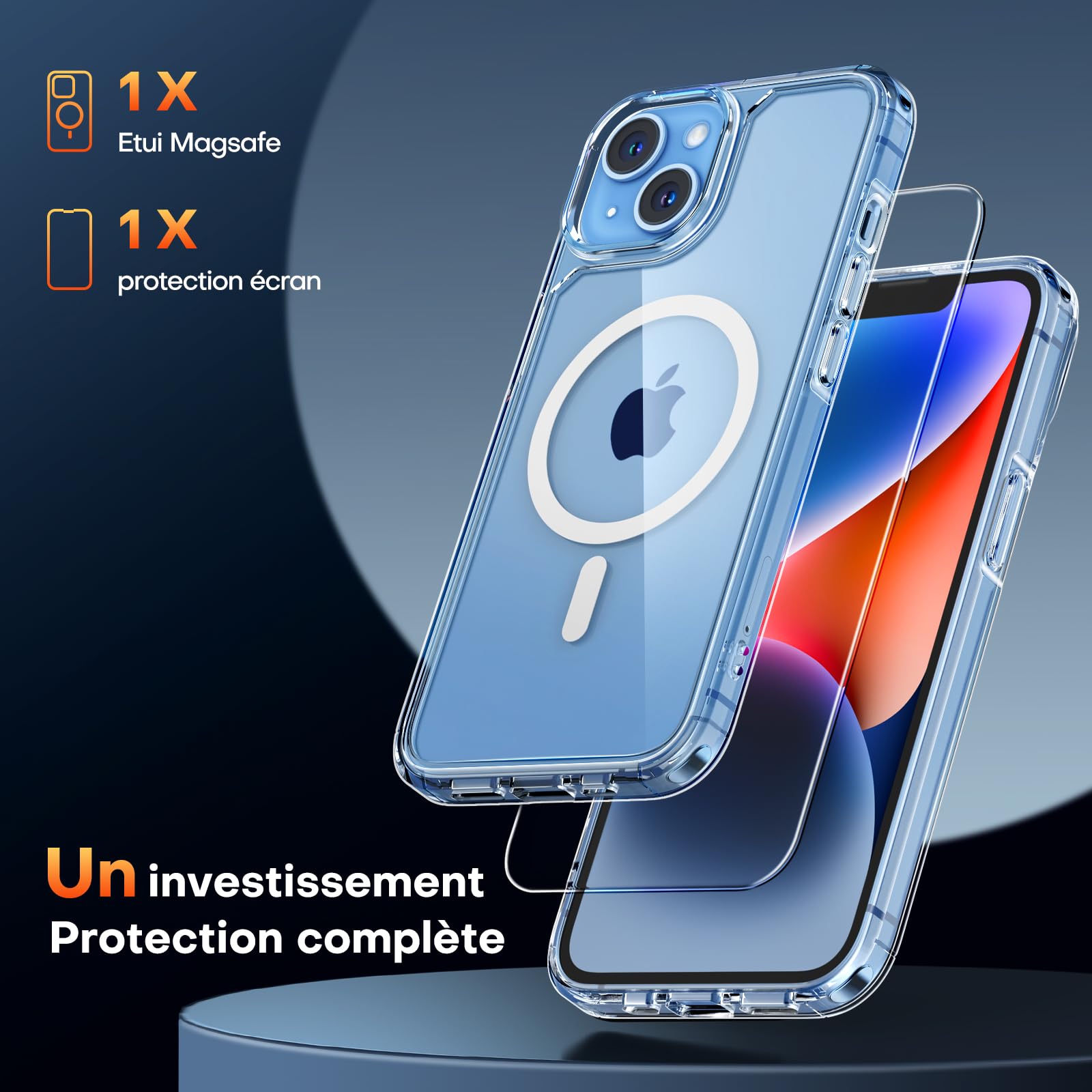 TAURI Coque Magnétique pour iPhone 13/iPhone 14 avec Protection écran, [Compatible avec MagSafe] Protection Anti-Choc Mince et Anti-Chute - Transparent