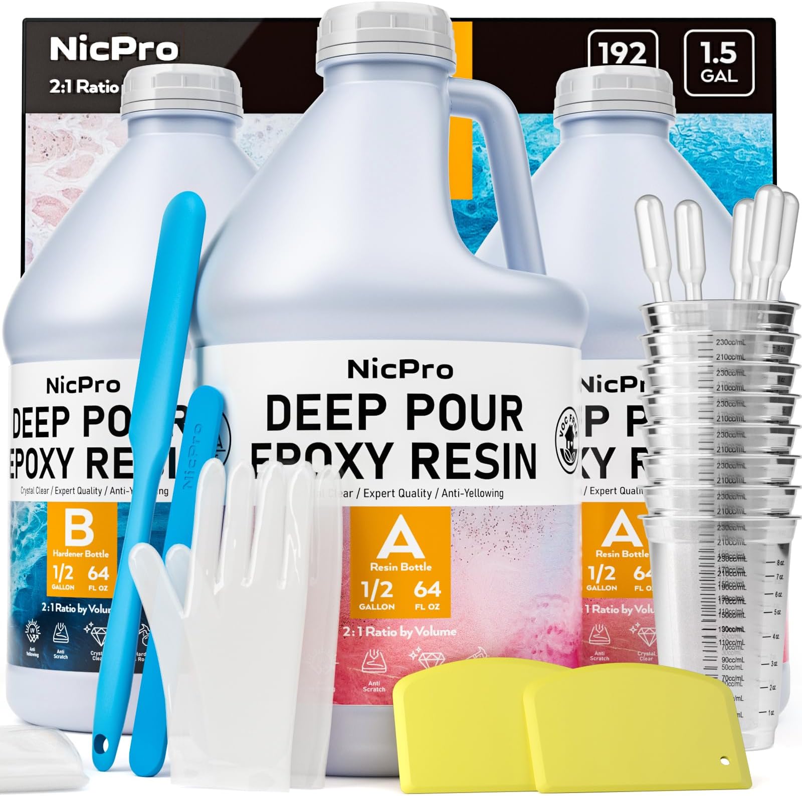 1.5 Gallon Deep Pour Epoxy Resin Kit, 2 to 4 Inch Depth High Gloss & Clear, Bubble Free Epoxy Resin for Craft River Table,Wood Filler, Bar Top, Coating Casting, Self Level 2:1