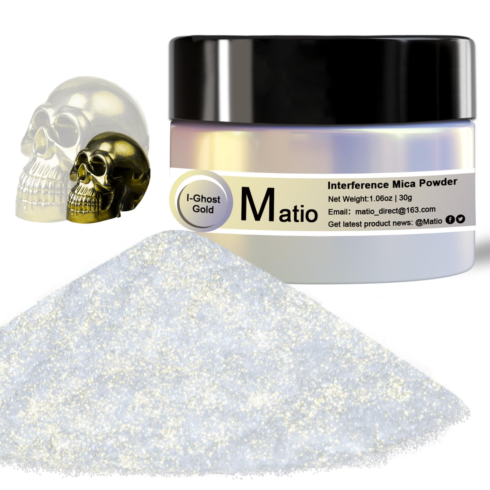 Matio Interference Mica Powder, 1.06oz/ 30g Ghost Gold Chrome Powder, Pearlescent Effect Color Shift Pigment for Epoxy Resin, Makeup Shimmer,Nail Polish,Soap Dye,Candle Making,Paint,Slime Pigment