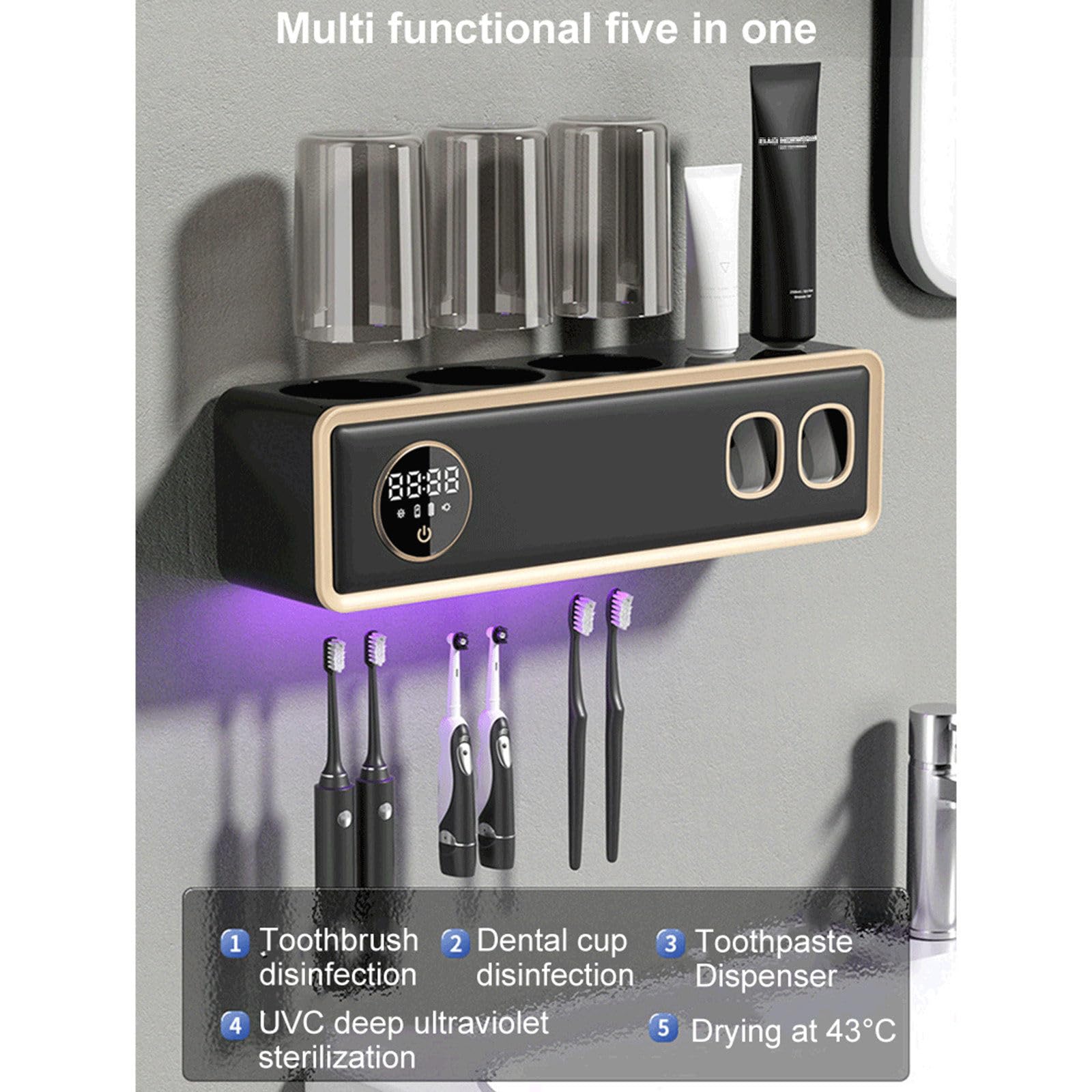 Esterilizador inteligente Uv, organizador sin perforaciones, Set de accesorios de baño, soporte para cepillos de dientes, soporte para cepillos de dientes Uv, sin perforaciones inteligentes,White