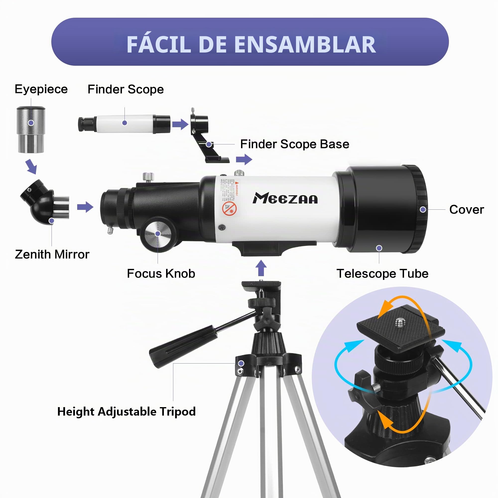 MEEZAA Telescopio Astronómico Profesional para Niños y Adultos, 70 mm Apertura Telescopio Refractor Astronómico para Principiantes, Telescopios de Viaje Portátil con Trípode, Adaptador de Teléfono