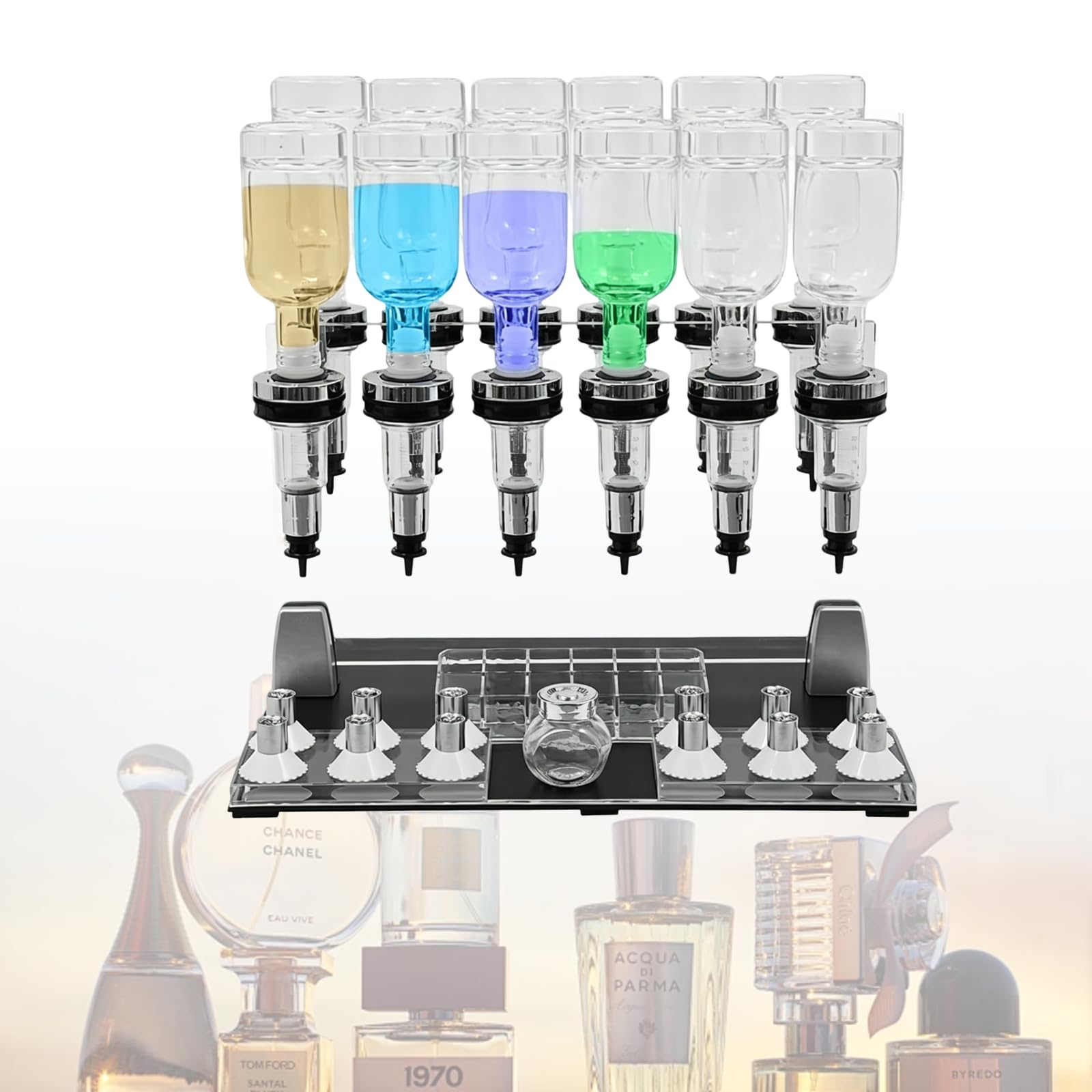 ZHENYUWANG Manual Perfume Filling Pump Station, Perfume Bar Display Rack With Dispenser, Can Fill 12 Bottles Of Perfume Simultaneously