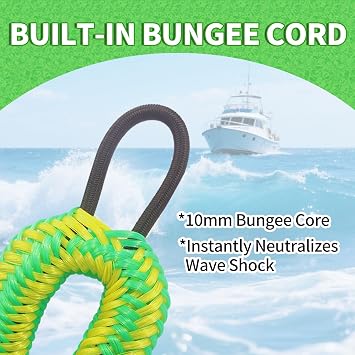 3FT Bungee Dock Lines for Boats, Single Hook Boat Ropes for Docking with Loops, 2-Pack (Green&Yellow)