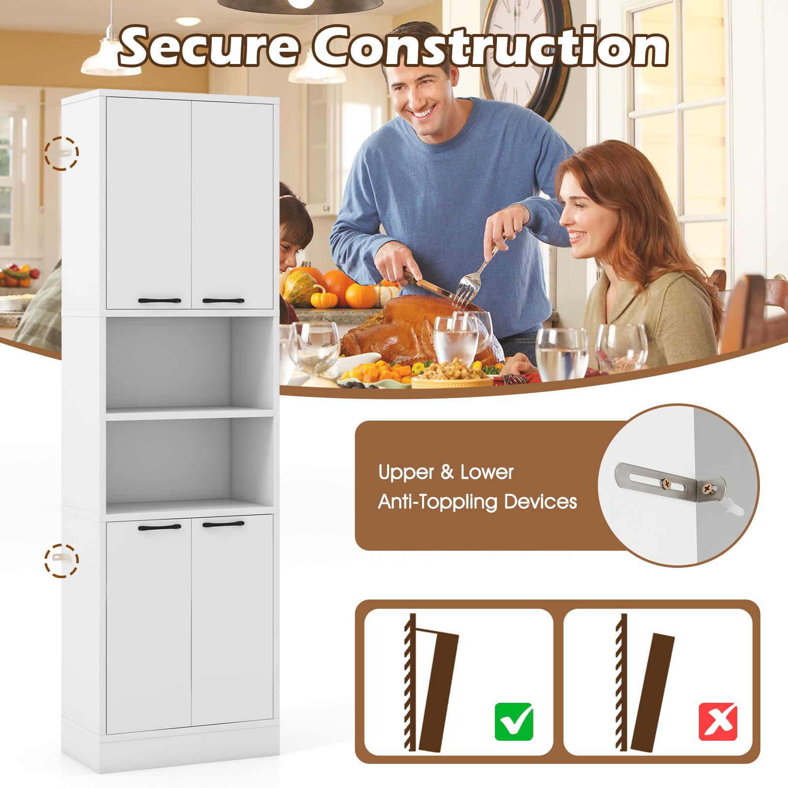 KOMFOTTEU Armoire Haute En Bois Avec 2 Étagères Réglables, Armoire De