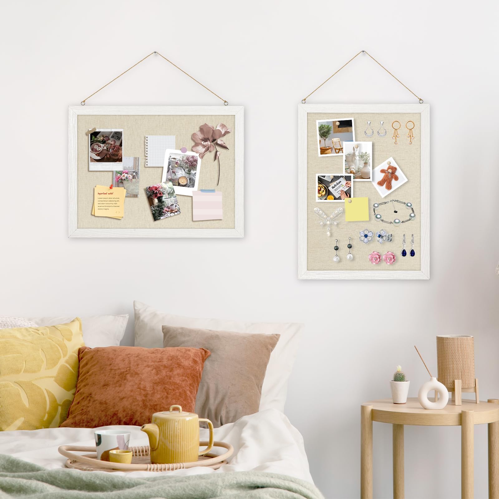 DOLLAR BOSS Korktafel Pinnwand mit Leinen, doppelseitig, 2er-Pack, 30 x 40 cm, kleine Korktafeln für Wände, Holzrahmen, zum Aufhängen, kleine Pinnwand für Zuhause, Küche, Büro, 20 Reißzwecken