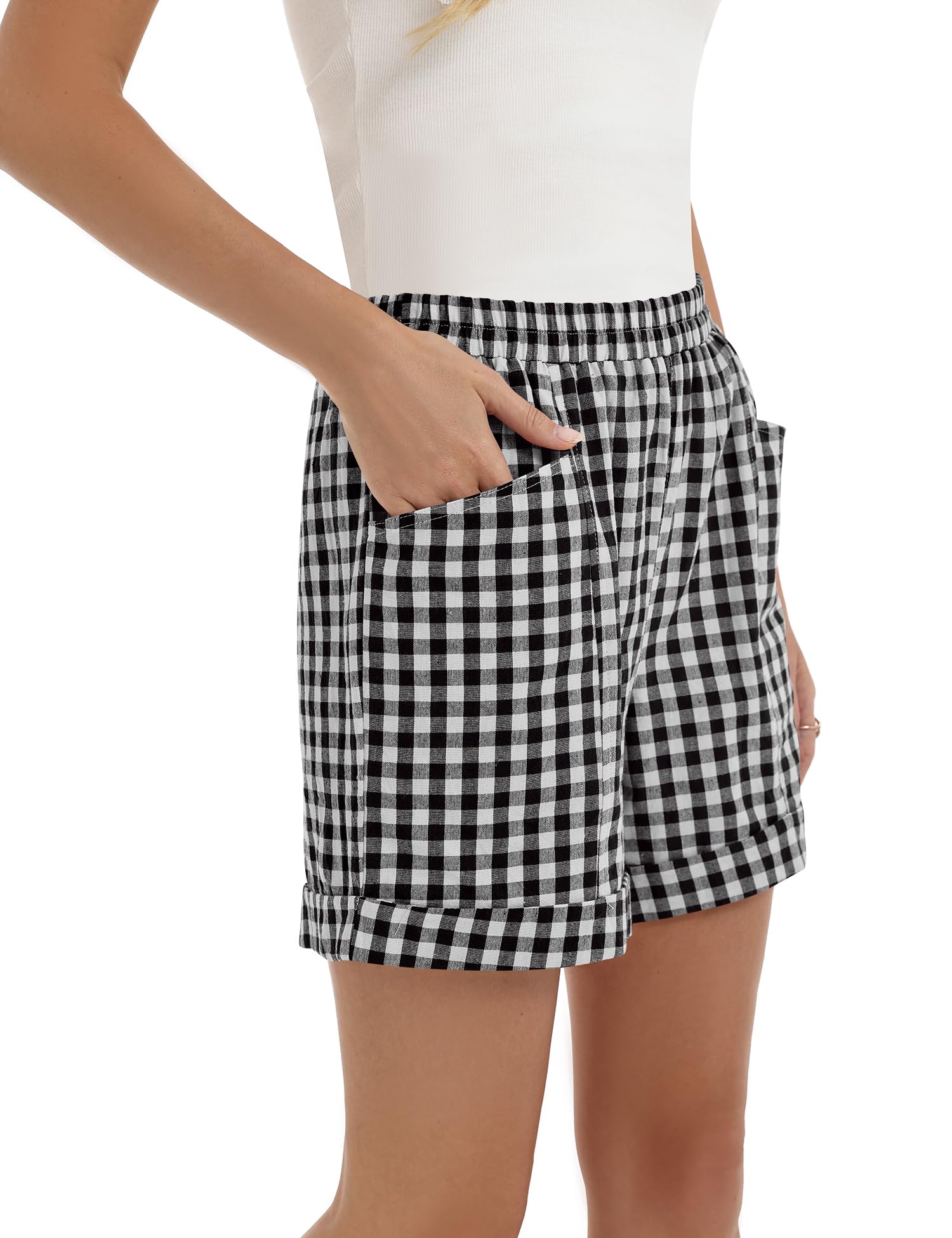 Rapbin Kurze Hose Damen Sommer Elastischer Bund Freizeitshorts Baumwolle Leicht Lässige Shorts mit Taschen für Urlaub Strand