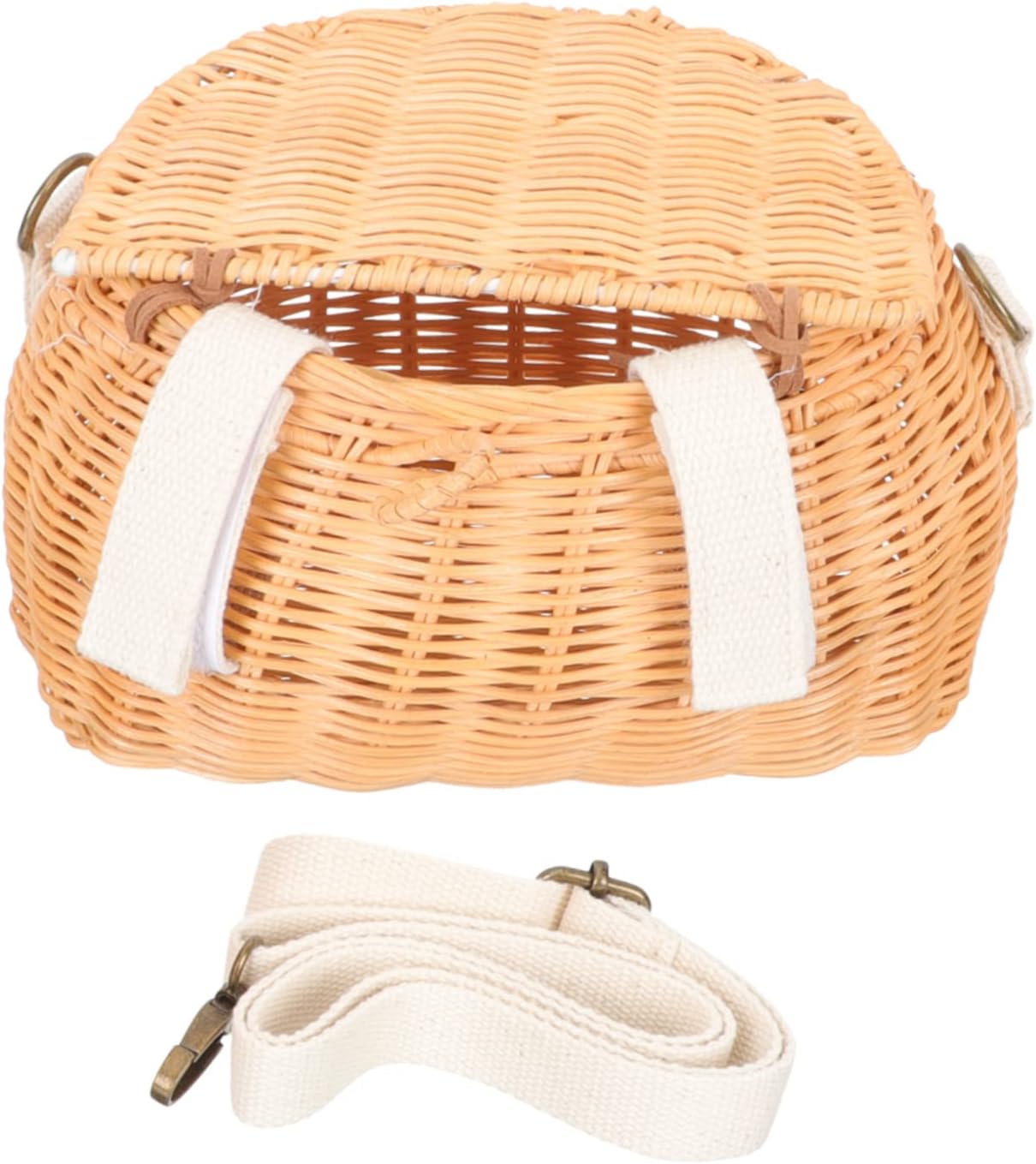 Kids Rattan Woven Basket Crossbody Bag Mini Handcrafted Rattan Storage Basket for Toys Multi-Functional Bicycle and Scooter Accessory for Travel and Outdoor Activities