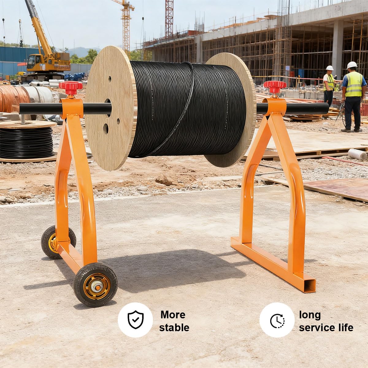 Portabobinas con Ruedas, Soporte para Carretes de Cable hasta 71 cm/28", Estante de Carrete de Alambre Capacidad de Carga 100 kg, Estante de Cable con Ruedas