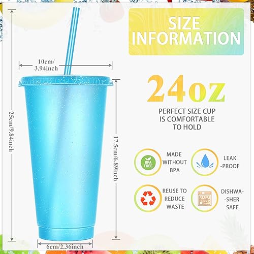 Miniatura 4 de Honeydak Paquete de 60 vasos con popote y tapa, botella de agua a granel, taza de viaje para café helado, vasos de plástico reutilizables para