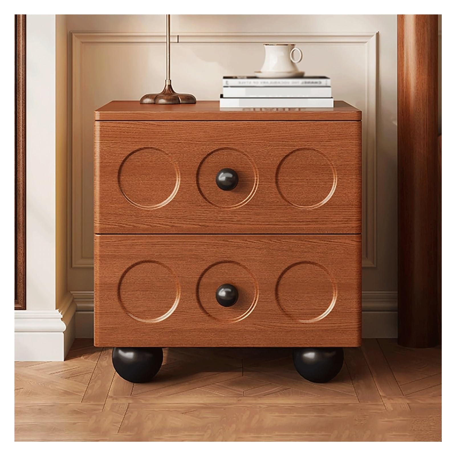 SXZenSpace Nightstands Solid Wood Side Table Cute Bedside with 2 Drawers Cabinet for Bedroom Living Room,Dorm or Hotel Apartment(Walnut,30cm)