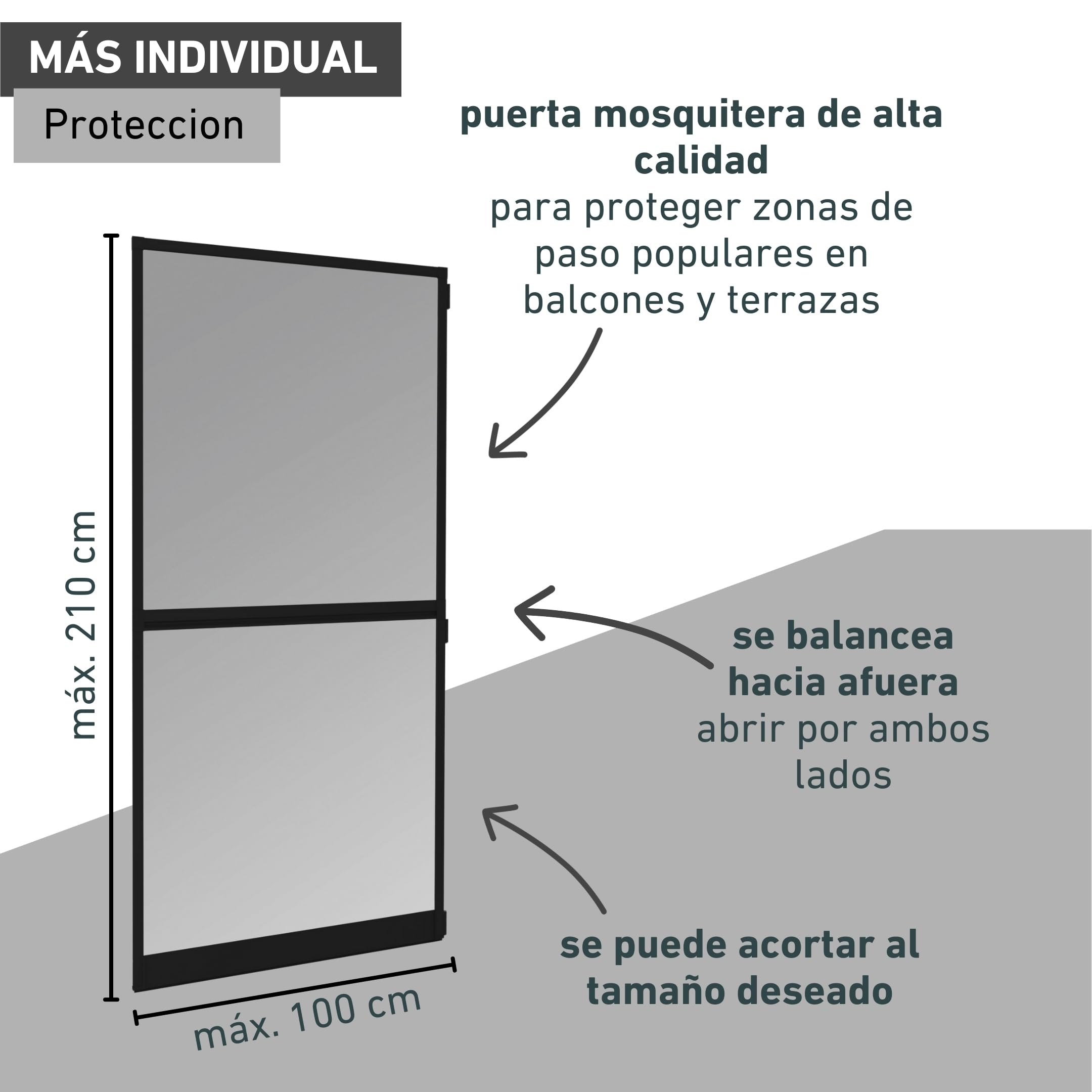 Windhager Mosquitera con marco de aluminio para puertas, 100 x 210 cm, antracita