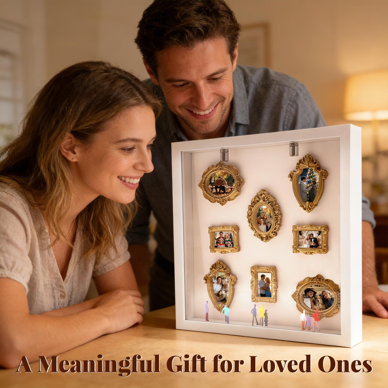 Yizhet Coffret DIY Mini Musée Silhouette – Cadre Photo Créatif Shadow Box avec Éclairage LED, 8 Mini Cadres Dorés & 8 Figurines Aléatoires pour Anniversaire, Mariage, Décoration Intérieure