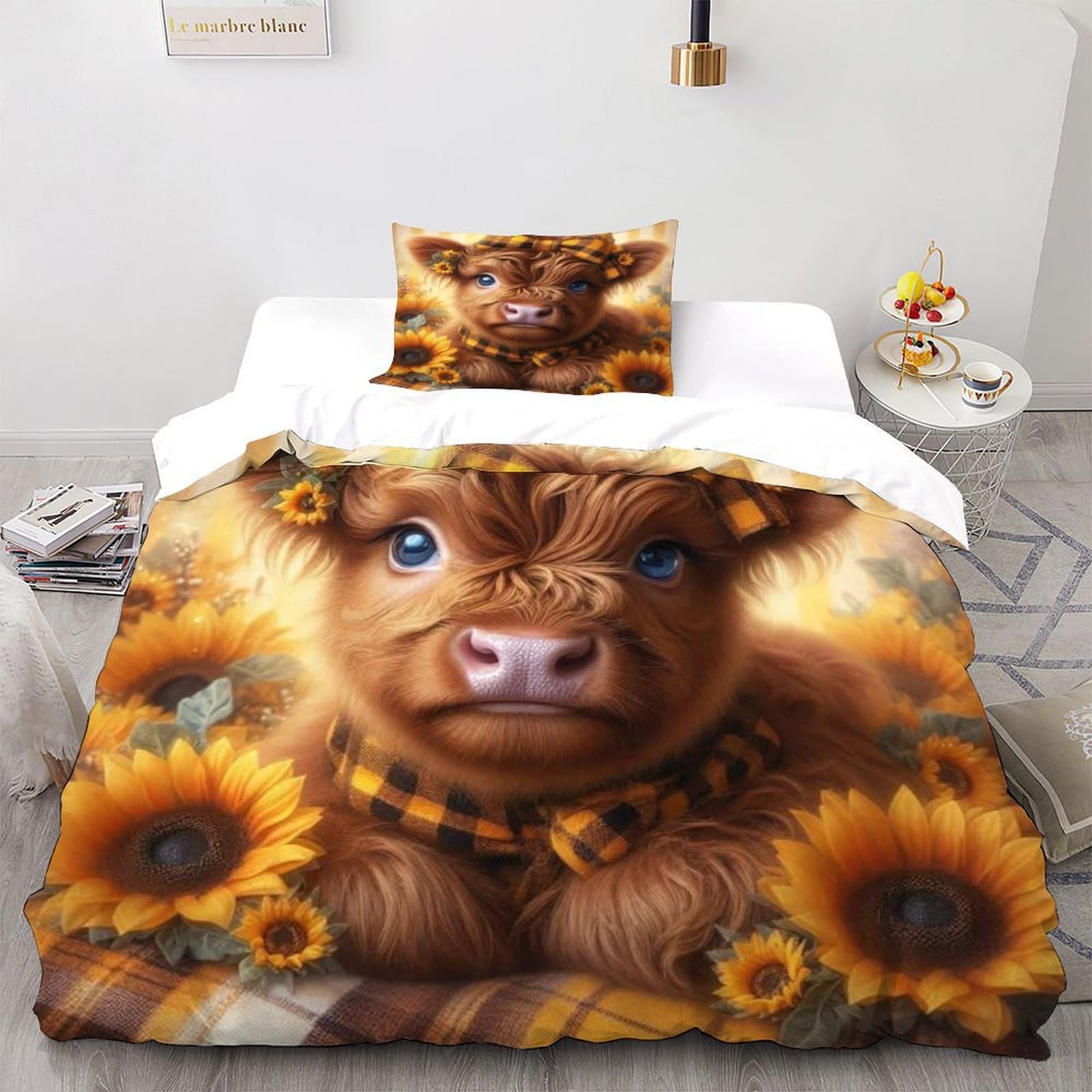 Housse de couette Bovins des Highlands 135x200cm en microfibre douce avec taie