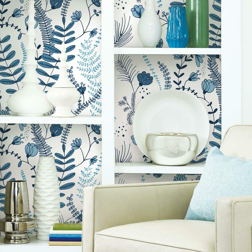 RoomMates RMK11542RL Finlayson Blue Verso Peel and Stick Wallpaper, Blue, White, 45.7 x 47.9 cm - Image 3