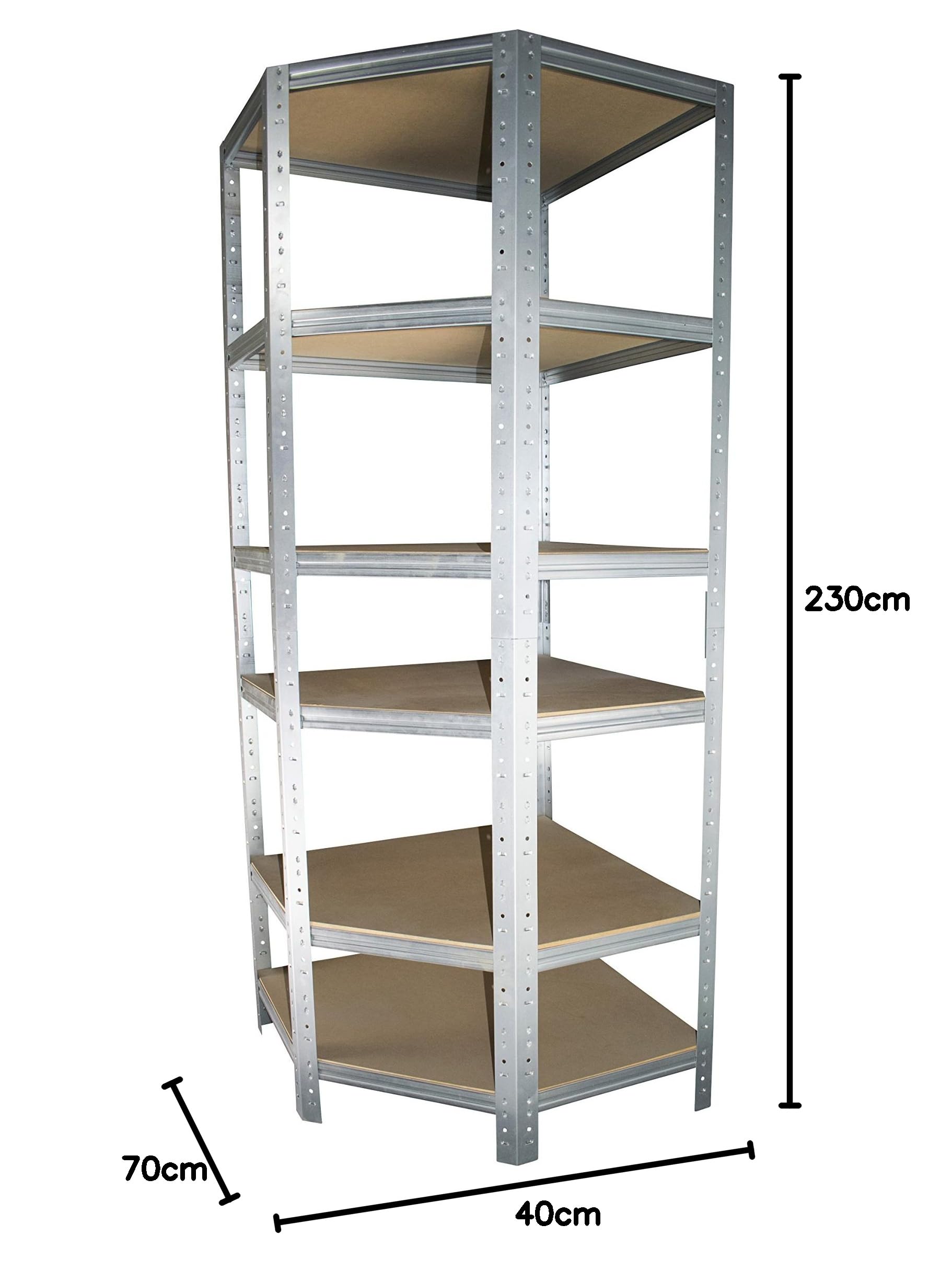 shelfplaza® 230x70x40cm HOME Eckregal Schwerlast verzinkt/Metallregal Eckregal stehend 6 Böden je 145kg Tragkraft/Corner Shelf Schwerlastregal Ecke/Steckregal Schwerlastregal Eckregal