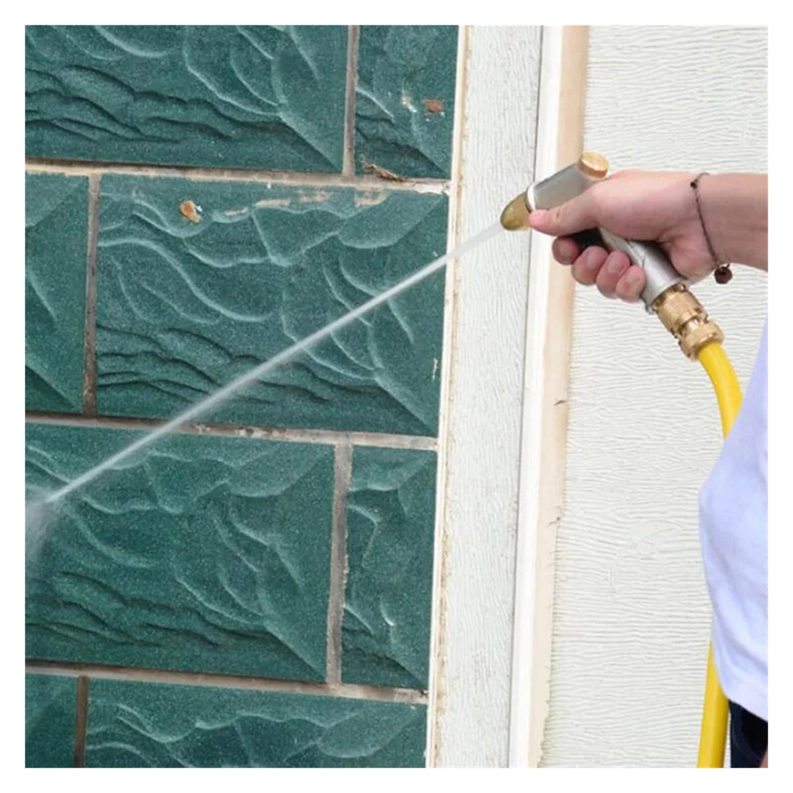 Pistolet d'arrosage avec embout multi-jets, Mousse de lavage voiture jardin argentée d'eau à haute pression en métal réglable portative 17.5x9.5cm