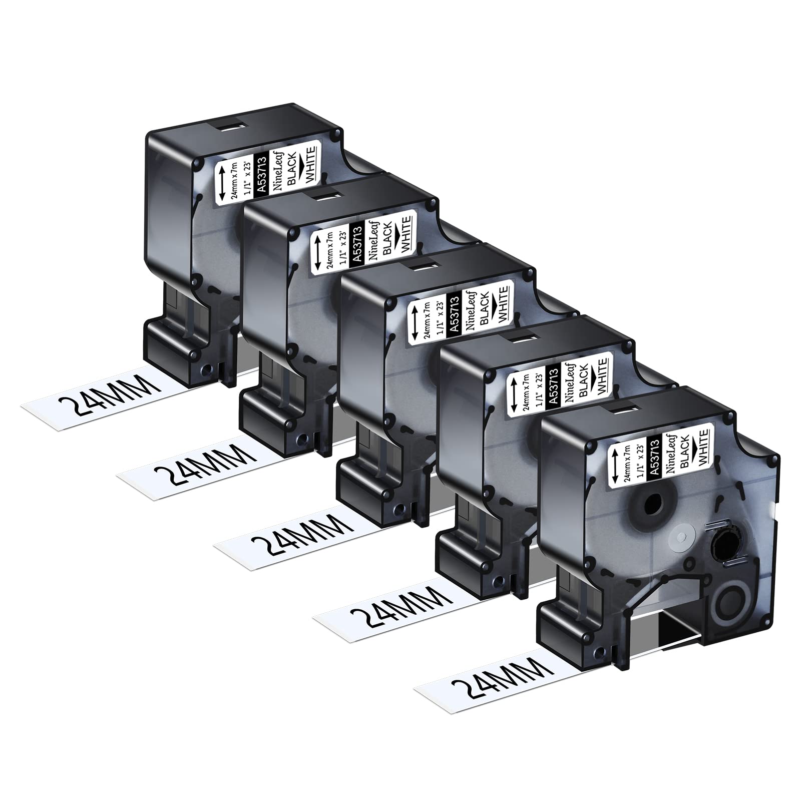 NineLeaf 5X Compatible for Dymo D1 53713 S0720930 A53713 Tape Black on White 1'' 24mm x 7m Label Tape for LabelManager 300 400 450 500TS 450D PC II PnP Wireless LabelWriter 400/450 Duo Label Maker