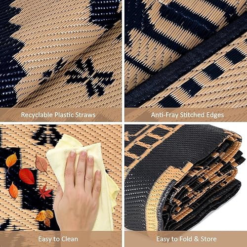 Miniatura 69 de Alfombras reversibles - Alfombra de paja de plástico, alfombra para exteriores, alfombra de área moderna, alfombra grande para exteriores, RV, Negro
