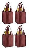 CYMA Reusable Non-Printed Wine Tote- 4 Pack (Burgundy, 4 Bottle)