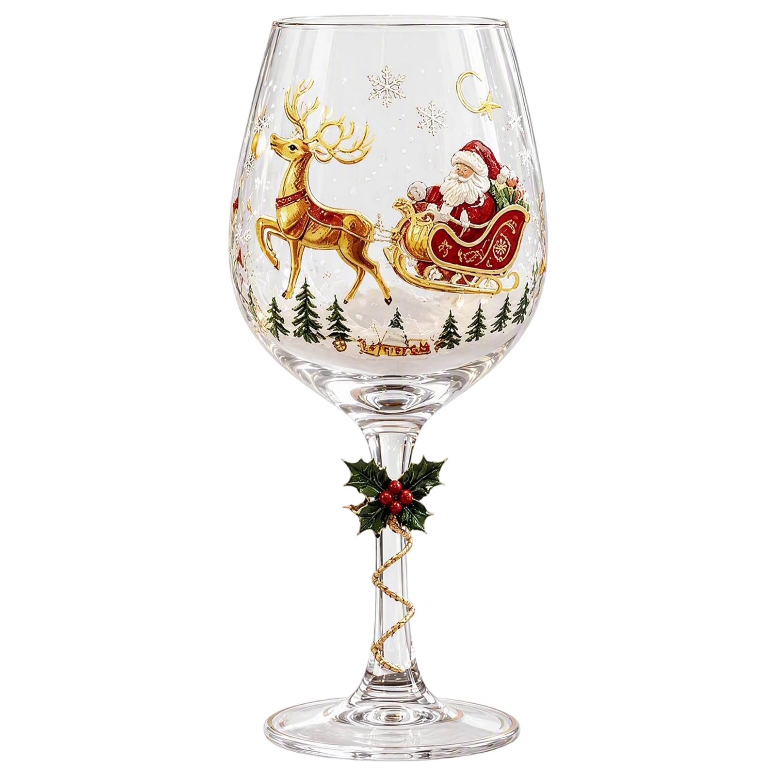 Christmas 3D Wine Glass Collection Gift Box Set, Xmas Stemmed Wine Glass