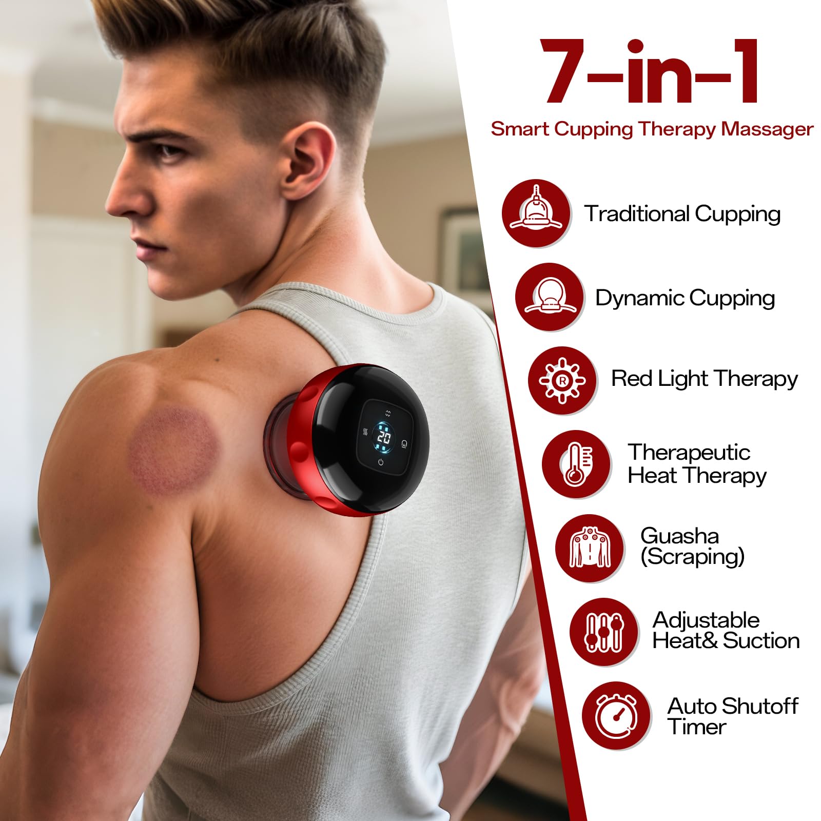 Smart Cupping Therapy Massager, 7 in 1 Red Light Cupping Therapy Set with 2 Modes for Targeted Pain Relief, Muscle Soreness,Tighter Skin,Cupping Kit with 12 Levels Suction and Heat,1 Pack