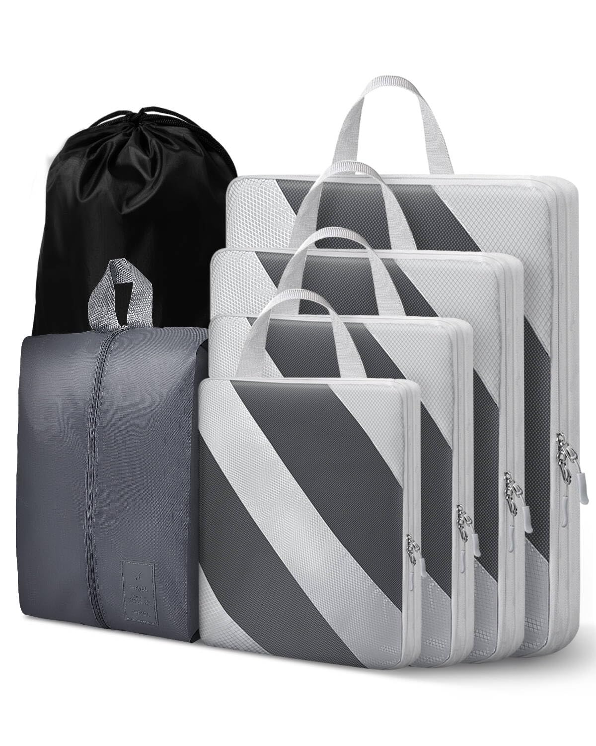 Set Organizzatore Valigia 7 Pezzi Impermeabile - Cubi, Borsa Scarpe, Biancheria, Leggero, Beige - Foto 8