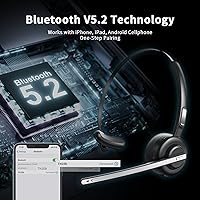 Vista 4 de Auriculares Bluetooth, V5.2 Trucker Wireless Headset con cancelación de ruido micrófono y base de carga para iPhone Samsung teléfono celular