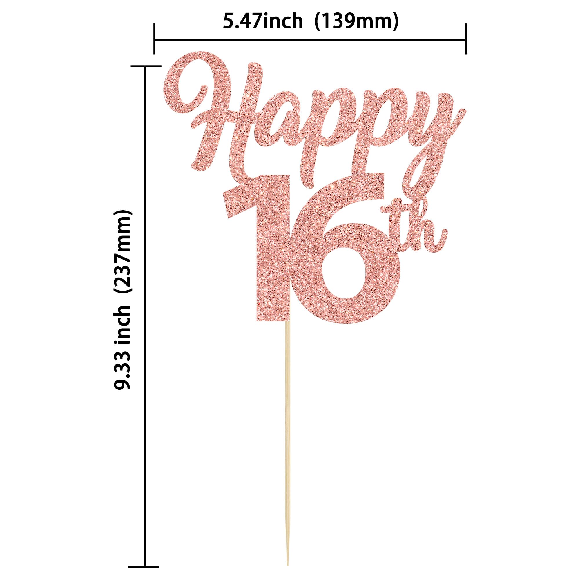 Confezione da 1 topper per torta Happy 16th Birthday con numero 16 sedici anni, decorazione per torta di compleanno per 16th Birthday Celebrating Anniversary Party Supplies oro rosa