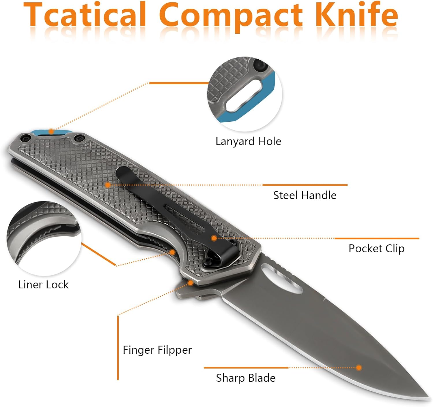 Pocket Folding Knife, 3.54" 3CR13 Blade Steel Handle Foldable Knife with Pocket Clip, Tactical Compact Survival Knife, for Camping Hiking Adventure, Gift for Men & Women