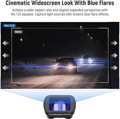 Miniatura 5 de NEEWER Juego de 3 filtros ND (ND2-32 variable, CPL, difusión negra 1/4) y lente gran angular 0.75X, lente macro 2X, lente anamórfica azul 1.2X