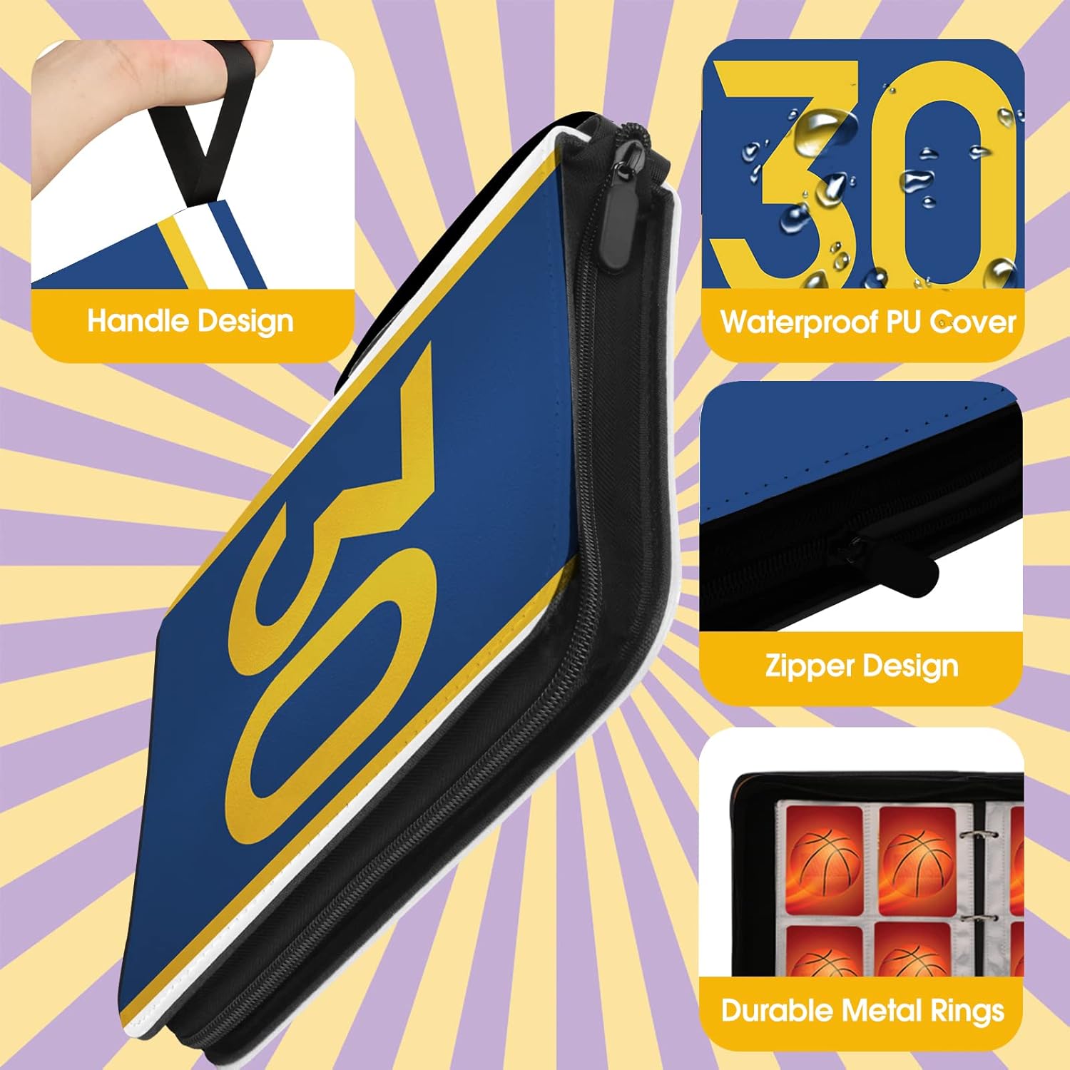 Basketball Card Binder with Sleeves 400 Pocket, #30 Basketball Card Holder for Trading Cards, Basketball Collector Album Folder Organizer 3 Ring Binder Storage Case Book for Kids Boys Gift (Blue)
