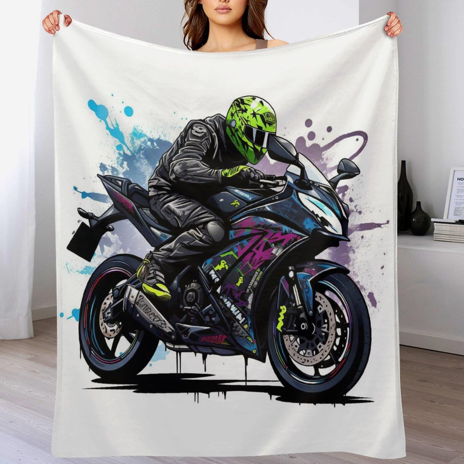 Couverture imprimée moto douce flannel plaid toutes saisons pour lit