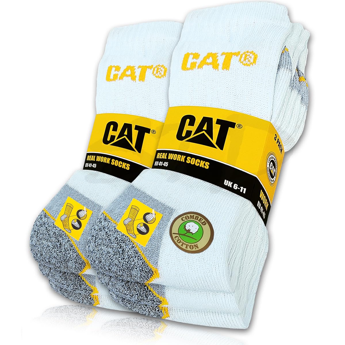 Cat Men's White Caterpillar 6 Pairs Real Work Socks Wo's Work Socks Business Socks Stockings Size 35-50, 43-46