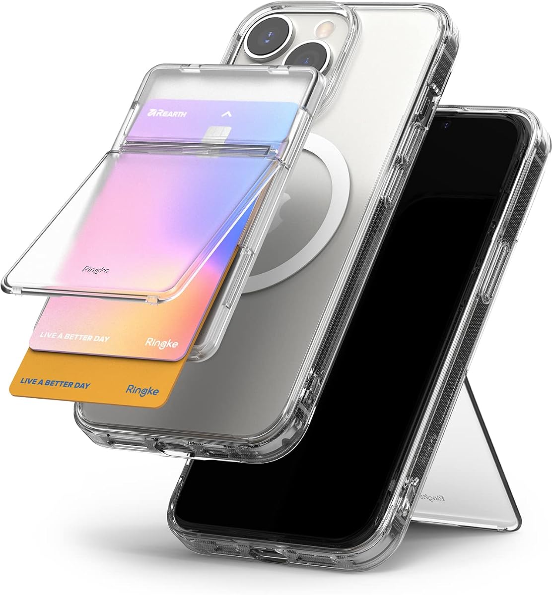 Magnetic Stand Slot Card Holder [Phone Wallet + Stand] ID & Credit Card Holder for Phone Case, Magnetic Card Wallet Compatible with Magsafe, iPhone 13, 12, Pro Max Mini - Clear Mist