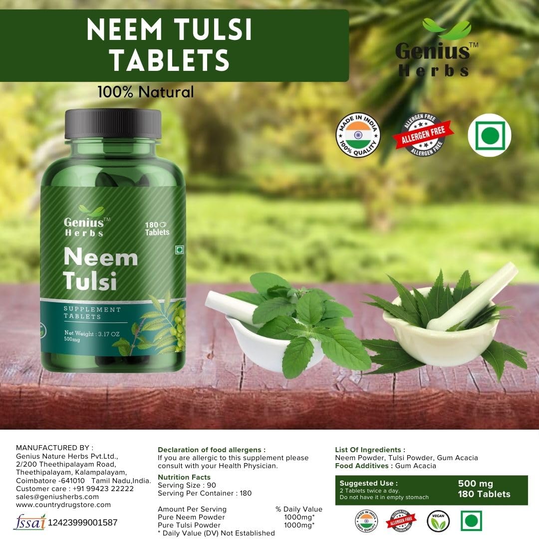 Neem Tulsi Tab - 500mg | Supports Healthy Skin | Promotes Immune System | Aiding in Stress Management | Pack of 1 — Amazon image 4