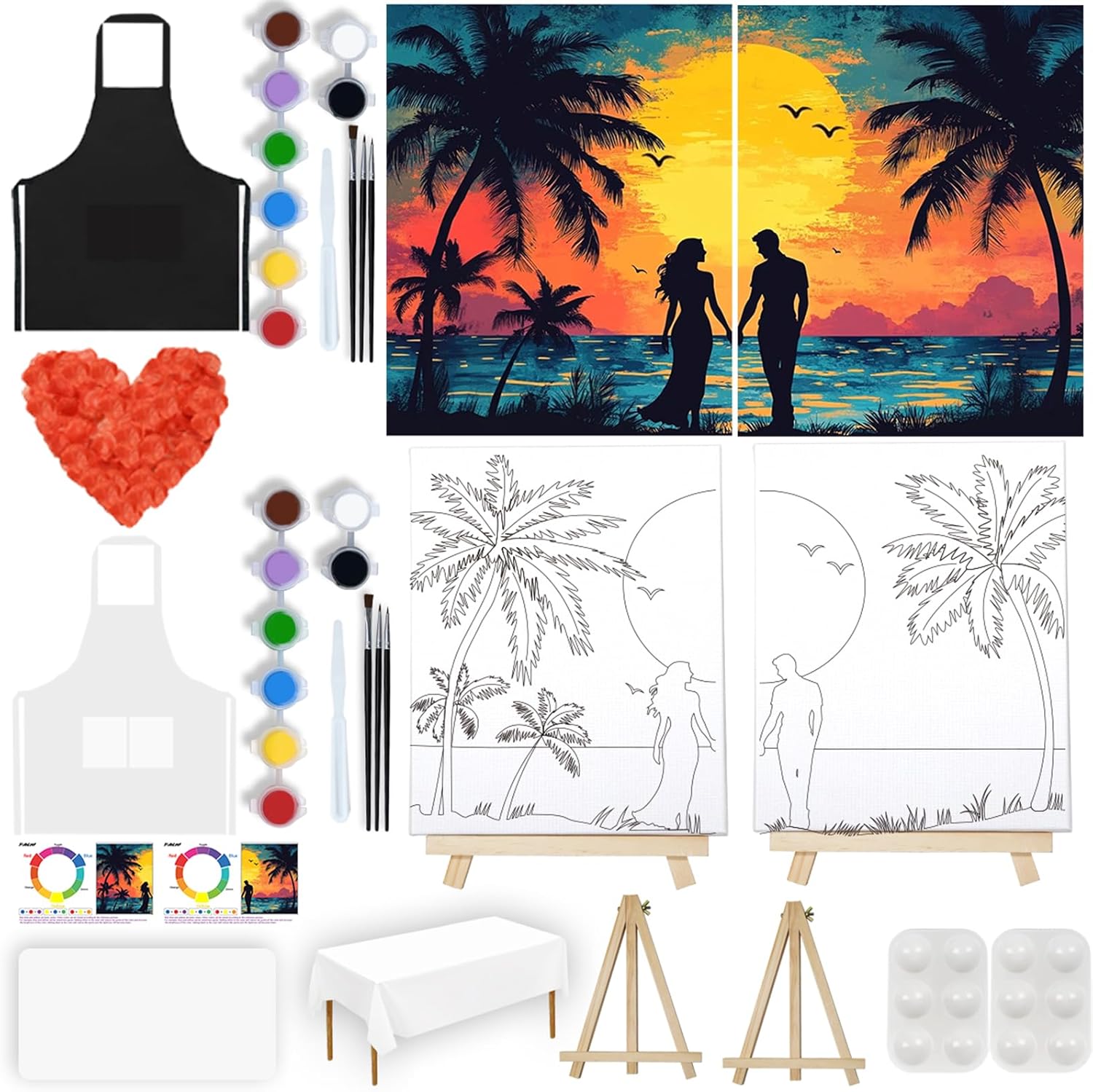PAILIM 2 Pack Sip and Paint Kit for Adults Couples Painting Kit Pre Drawn Canvas to Paint at Home Date Night Party Favor Supplies Art Painting Set Couples Activity Hawaii Day 8x10