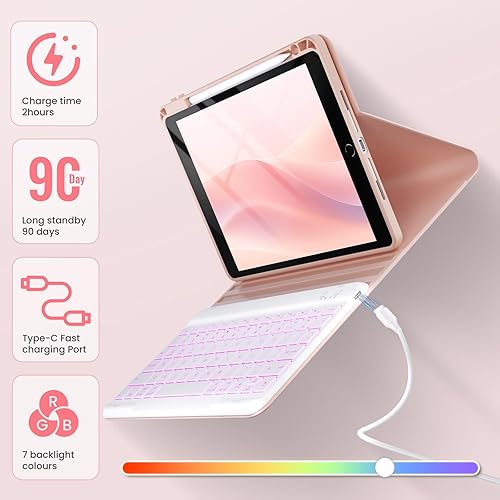 Miniatura 4 de OYEEICE Funda de teclado para iPad de 987 generación de 10.2 pulgadas 202120202019, iPad Pro de 10.5 pulgadas, iPad Air 3 2019, cubierta magnética
