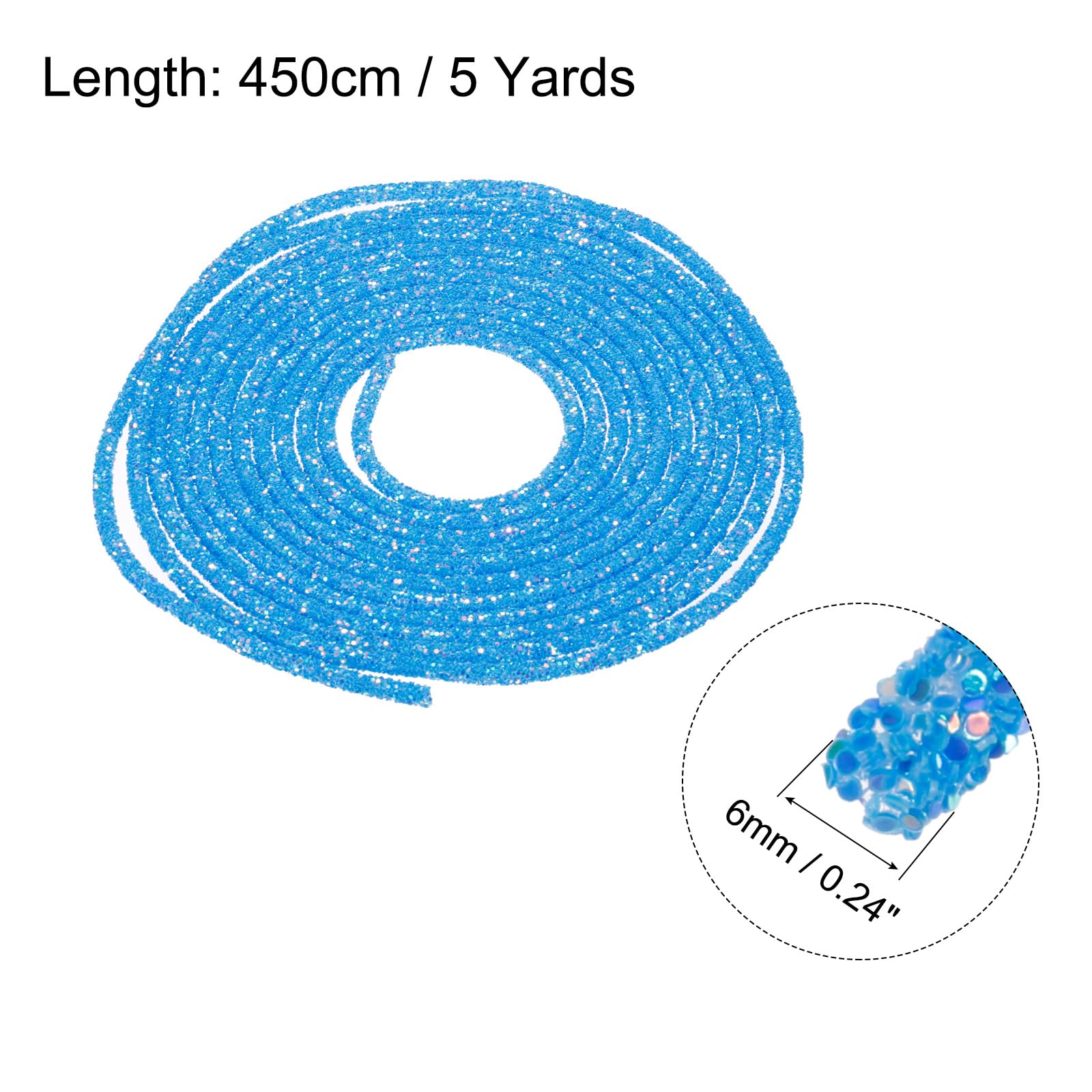 sourcing map 5 Yard 6mm 0.24 inch Glitter Sequins Rope Sequins Rhinestone Tube Cord for DIY Wedding Dresses Costume Clothing Shoes Jewelry Accessory Clear White — view 57