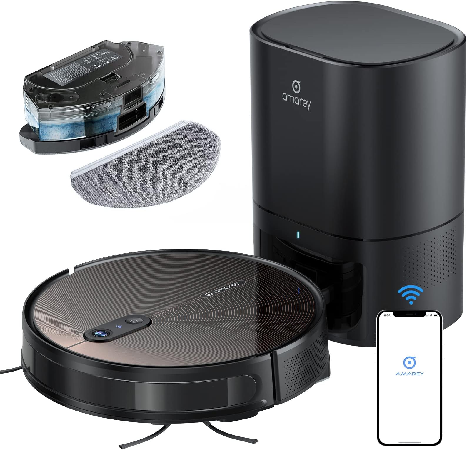 Robot Vacuum Self Emptying and Mop Combo, Robotic Vacuum Cleaner with Automatic Dirt Disposal, Visual Navigation, Smart Mapping, 3000Pa Suction, Ideal for Pet Hair, Carpets, Hard Floors